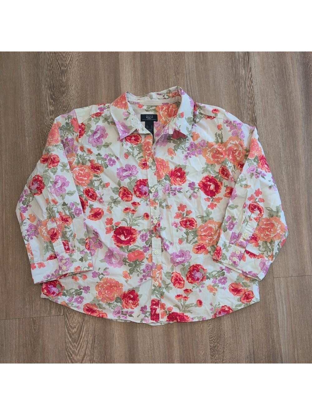 VTG Crazy Horse Shirt Women's XL Floral Button Up 3/4 Sleeve pink Y2K romantic